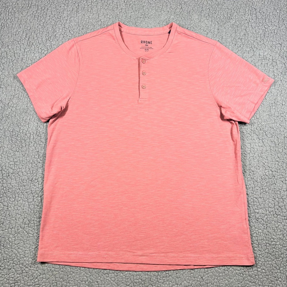 Rhone Short Sleeve Henley Shirt Mens XL Pink Slub Cotton Blend 3-Button Top